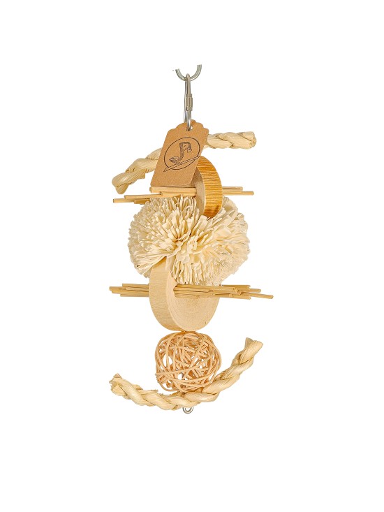 Totem natural 20cm - ronțăit și ciuguleală - din lemn și fibre naturale, papagali mici, medii