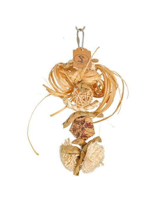 Totem natural 23cm - ronțăit și ciuguleală - din lemn și fibre naturale, papagali mici, medii