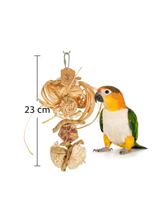 Totem natural 23cm - ronțăit și ciuguleală - din lemn și fibre naturale, papagali mici, medii
