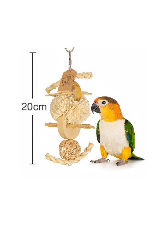 Totem natural 20cm - ronțăit și ciuguleală - din lemn și fibre naturale, papagali mici, medii