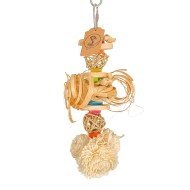 Totem colorat 23cm - ros și ciuguleală - cu lemn și fibre naturale, papagali mici, medii